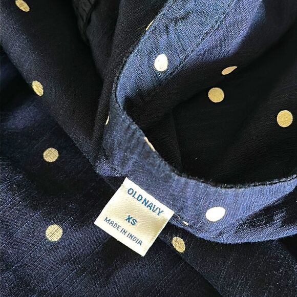 Old Navy Blue Sleeveless Button Down White Polla Dots Cotton Viscose XS Nautic - Picture 8 of 10